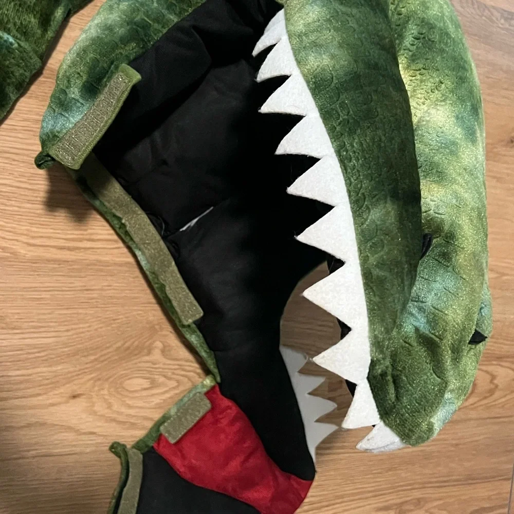 Pottery Barn Kids Green Plush Dino Costume with Light Up Blue Spikes